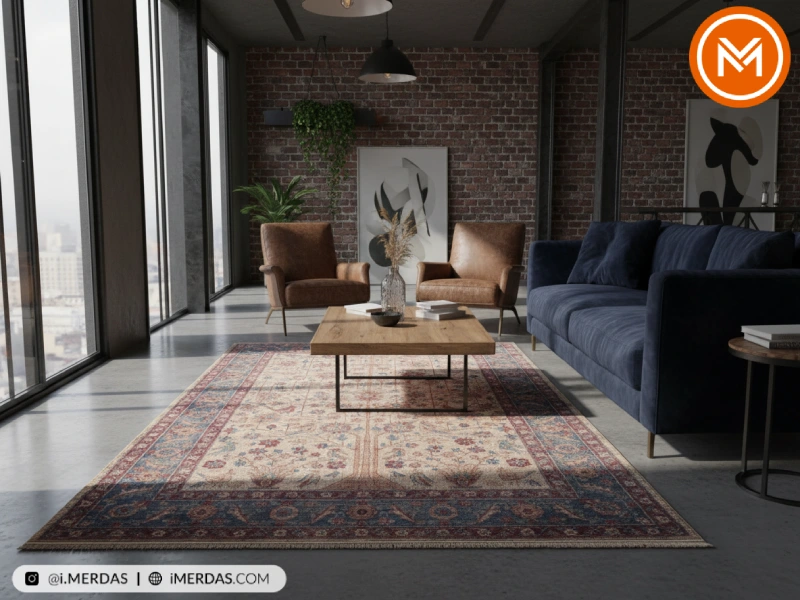 فرش کهنه نما کد 100623 زمینه کرم